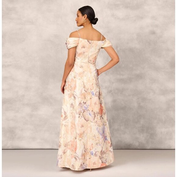 Aidan Mattox Floral Jacquard Off Shoulder Gown Ivory Womens Size 6 - Picture 2 of 11